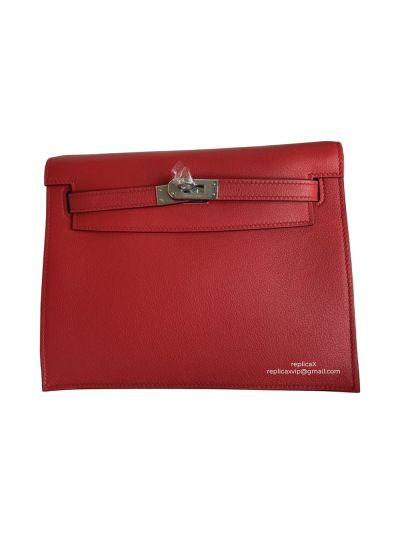 Hermes Kelly Danse II Belt Bag Red Evercolor Silver 22CM 524155