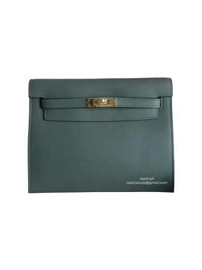 Hermes Kelly Danse II Belt Bag Teal Blue Evercolor Gold 22CM 522585