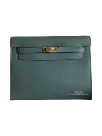 Hermes Kelly Danse II Belt Bag Teal Blue Evercolor Gold 22CM 522588