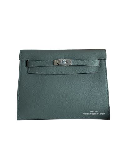 Hermes Kelly Danse II Belt Bag Teal Blue Evercolor Silver 22CM 522589