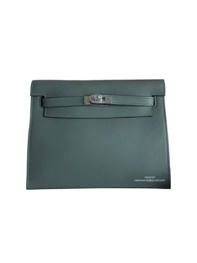 Hermes Kelly Danse II Belt Bag Teal Blue Evercolor Silver 22CM 524167