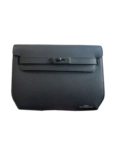 Hermes Kelly Depeches 25 Pouch Bag Black Epsom Calfskin Leather 25CM 524085