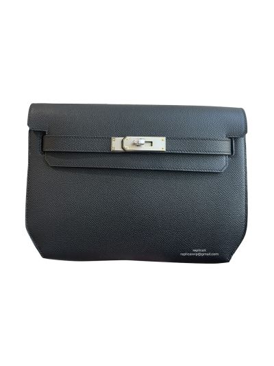 Hermes Kelly Depeches 25 Pouch Bag Black Epsom Calfskin Leather 25CM 524091