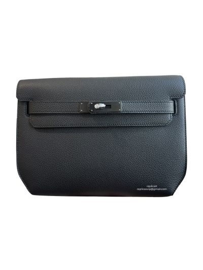 Hermes Kelly Depeches 25 Pouch Bag Black Togo Calfskin Leather 25CM 524095