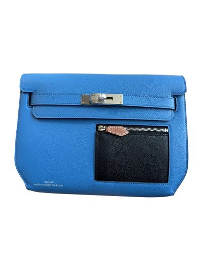 Hermes Kelly Depeches 25 Pouch Bag Blue Black Togo Calfskin Leather 25CM 524094