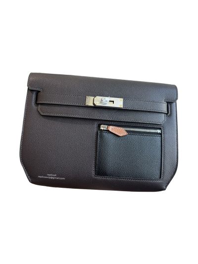 Hermes Kelly Depeches 25 Pouch Bag Dark Brown Black Togo Calfskin Leather 25CM524101