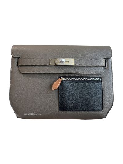 Hermes Kelly Depeches 25 Pouch Bag Dark Gray Black Togo Calfskin Leather 25CM 524100
