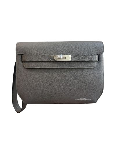 Hermes Kelly Depeches 25 Pouch Bag Dark Gray Togo Calfskin Leather 25CM 524099