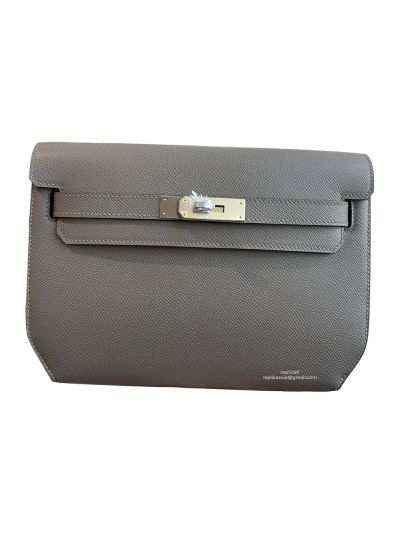 Hermes Kelly Depeches 25 Pouch Bag Gray Epsom Calfskin Leather 25CM524102