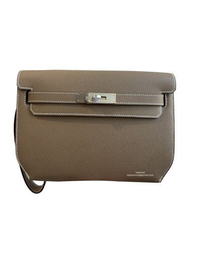 Hermes Kelly Depeches 25 Pouch Bag Gray Epsom Calfskin Leather 25CM 524106