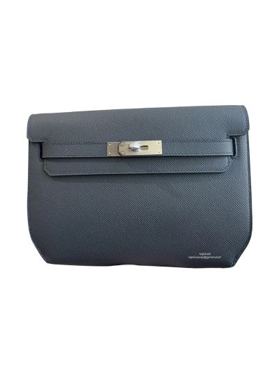 Hermes Kelly Depeches 25 Pouch Bag Navy Blue Epsom Calfskin Leather 25CM 524877