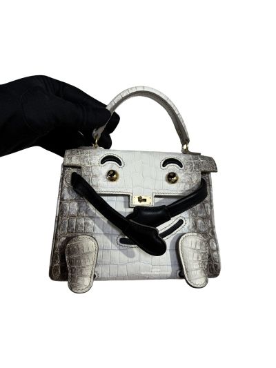 Hermes Kelly Doll Mini Top Handle Bag White Himalayan Crocodile Leather 524018