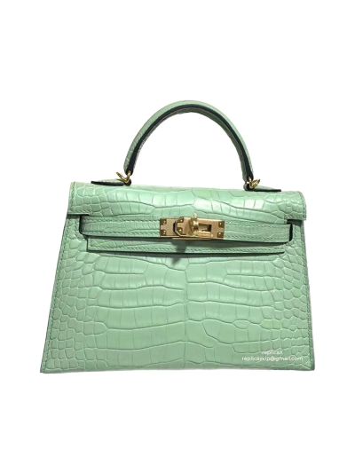 Hermes Kelly Hermes Vip Mini Kelly 19 Top Handle Bag Mint Green Crocodile Alligator 