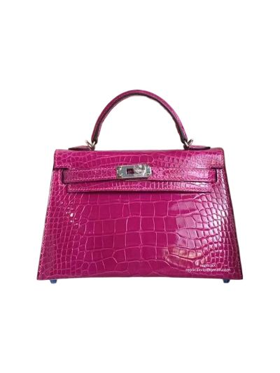 Hermes Kelly Hermes Vip Mini Kelly 19 Top Handle Bag Purple Shiny Crocodile Alligator 524198