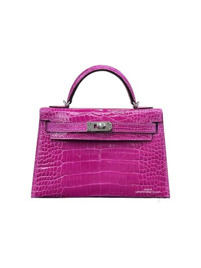 Hermes Kelly Mini Fuchsia Pink Crocodile Bag 19CM 524037