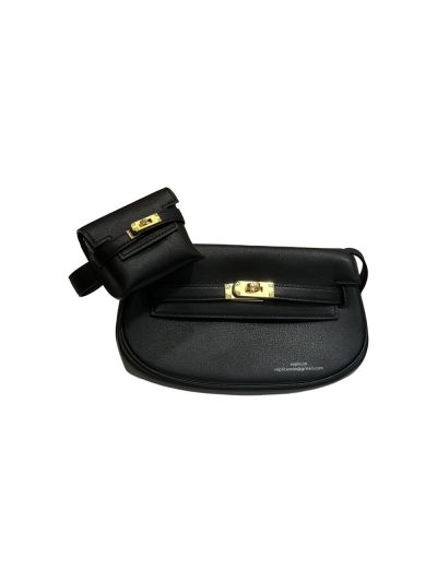 Hermes Kelly Moove Black Leather Shoulder Belt Bag 524038