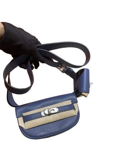 Hermes Kelly Moove Blue Leather Shoulder Belt Bag 524042
