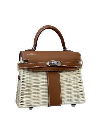 Hermes Kelly Picnic Mini Fauve Wicker Bag Brown 20CM 524048