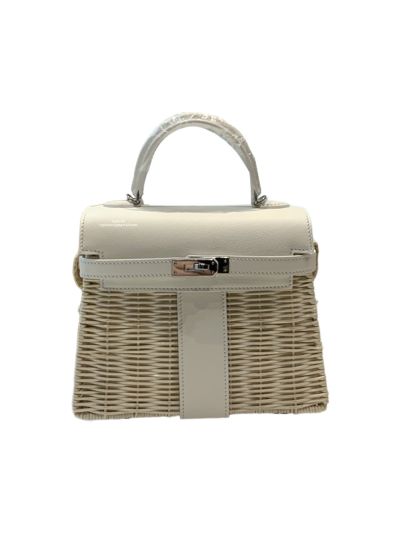 Hermes Kelly Picnic Mini Fauve Wicker Bag White 20CM 524050