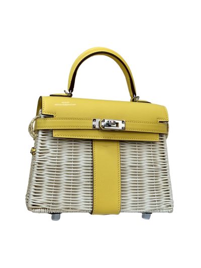 Hermes Kelly Picnic Mini Fauve Wicker Bag Yellow 20CM 524052