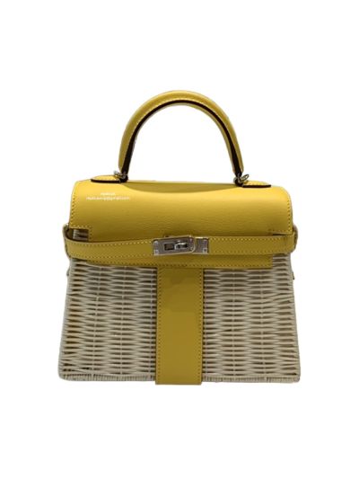 Hermes Kelly Picnic Mini Fauve Wicker Bag Yellow 20CM 524053