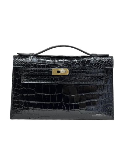 Hermes Kelly Pochette 22CM Black Crocodile Leather Bag 523877