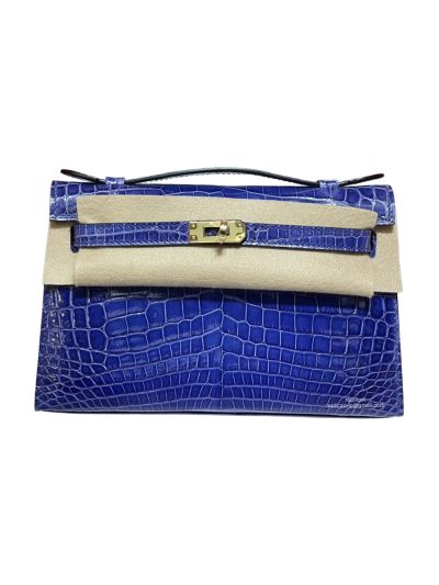 Hermes Kelly Pochette 22CM Blue Crocodile Leather Bag 523876