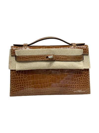 Hermes Kelly Pochette 22CM Brown Crocodile Leather Bag 523881