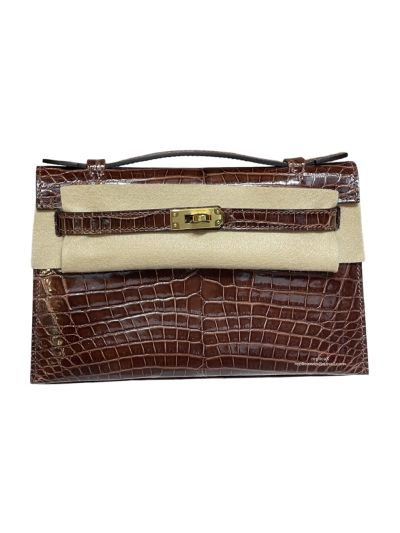 Hermes Kelly Pochette 22CM Burgundy Crocodile Leather Bag 523880