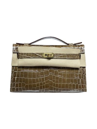 Hermes Kelly Pochette 22CM Gray Crocodile Leather Bag 523882