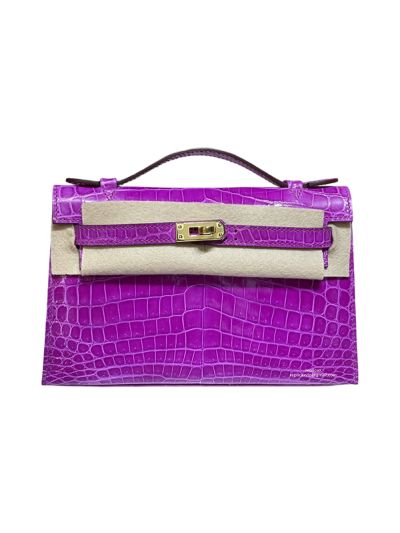Hermes Kelly Pochette 22CM Purple Crocodile Leather Bag 523879