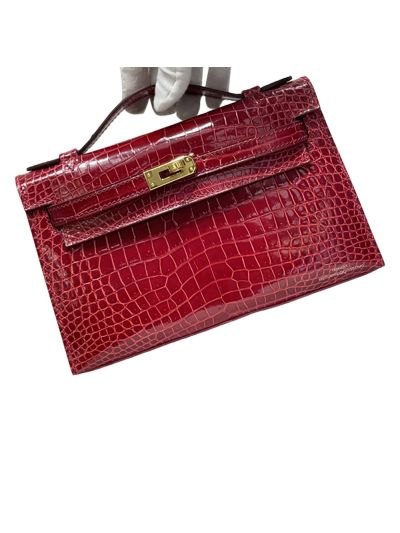 Hermes Kelly Pochette 22CM Red Crocodile Leather Bag 523878