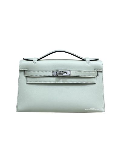 Hermes Kelly Pochette Clutch Light Green Swift Leather 22CM 523920