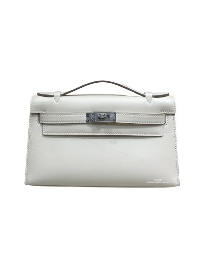 Hermes Kelly Pochette Clutch White Swift Leather 22CM 523923