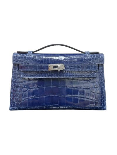 Hermes Kelly Pochette Crocodile Leather Bag Blue 22CM 523928