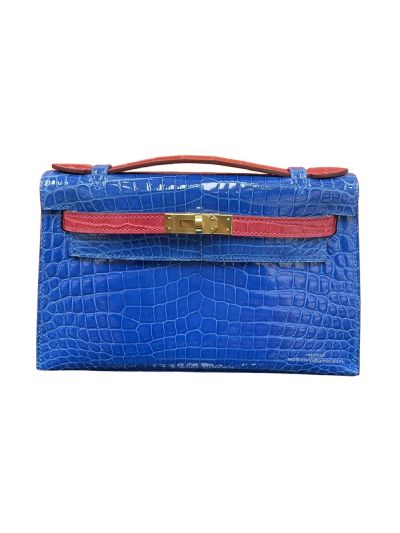 Hermes Kelly Pochette Crocodile Leather Bag Blue 22CM 523930