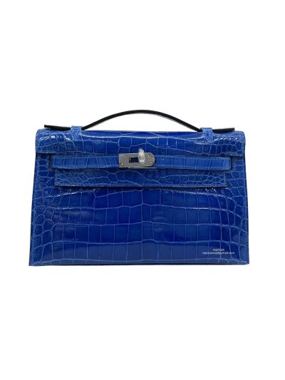 Hermes Kelly Pochette Crocodile Leather Bag Blue 22CM 523931