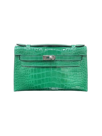 Hermes Kelly Pochette Crocodile Leather Bag Light Green 22CM 523937