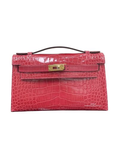 Hermes Kelly Pochette Crocodile Leather Bag Pink 22CM 523934