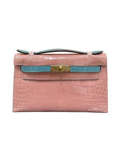 Hermes Kelly Pochette Crocodile Leather Bag Pink 22CM 523935