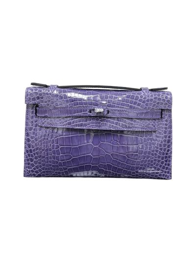 Hermes Kelly Pochette Crocodile Leather Bag Purple 22CM 523932