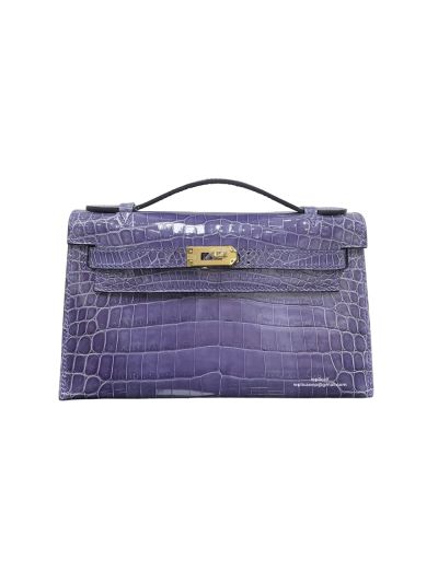 Hermes Kelly Pochette Crocodile Leather Bag Purple 22CM 523938