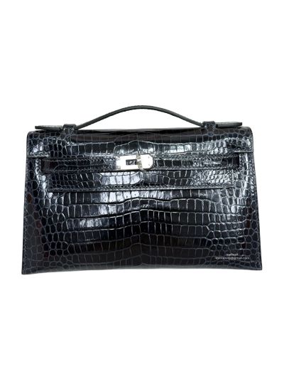 Hermes Kelly Pochette Mini Black Alligator Crocodile Bag 22CM 523939