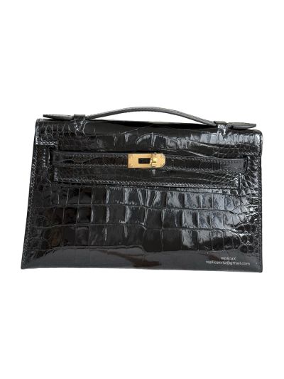 Hermes Kelly Pochette Mini Black Alligator Crocodile Bag 22CM 523941
