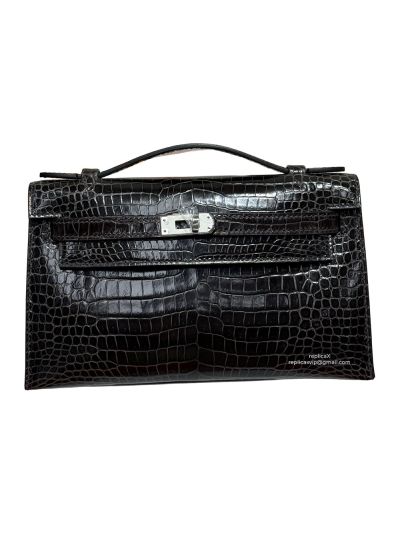 Hermes Kelly Pochette Mini Black Alligator Crocodile Bag 22CM 523942