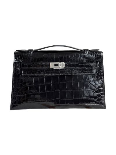 Hermes Kelly Pochette Mini Black Alligator Crocodile Bag 22CM 523944
