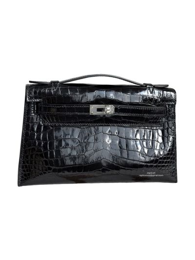 Hermes Kelly Pochette Mini Black Alligator Crocodile Bag 22CM 523945