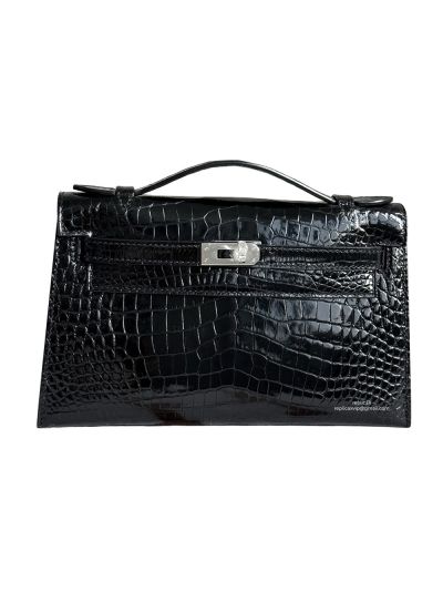  Hermes Kelly Pochette Mini Black Alligator Crocodile Bag 22CM 523946