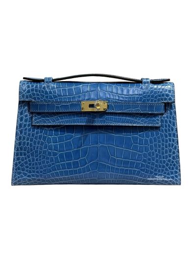 Hermes Kelly Pochette Mini Blue Alligator Crocodile Bag 22CM 523947