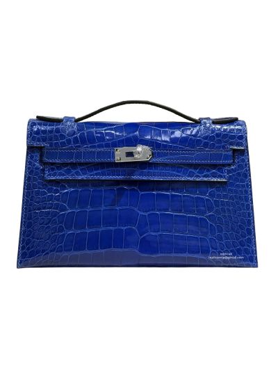 Hermes Kelly Pochette Mini Blue Alligator Crocodile Bag 22CM 523948
